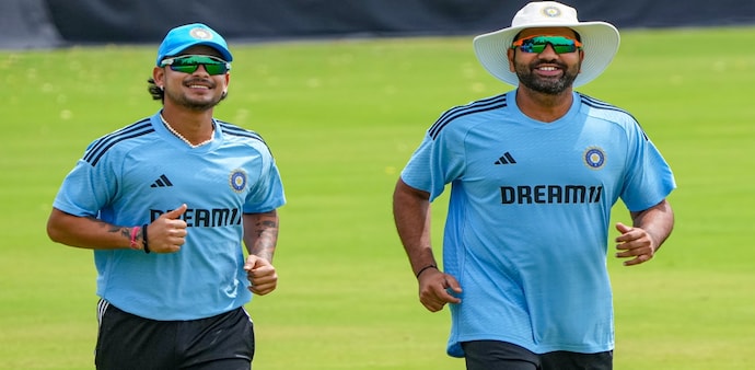 Indian cricket team captain Rohit Sharma with teammate Ishan Kishan during a training session ahead of Asia Cup 2023, in Bengaluru (PTI Photo/Shailendra Bhojak) Indian cricket team captain Rohit Sharma with teammate Ishan Kishan during a training session ahead of Asia Cup 2023, in Bengaluru (PTI Photo/Shailendra Bhojak)