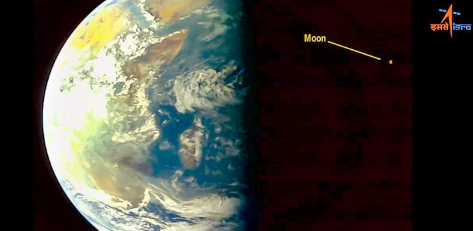 Aditya-L1, destined for the Sun-Earth L1 point, takes a selfie and images of the Earth and the Moon. (PTI Photo) Aditya-L1, destined for the Sun-Earth L1 point, takes a selfie and images of the Earth and the Moon. (PTI Photo)
