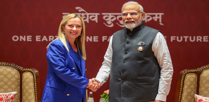 New Delhi: Prime Minister Narendra Modi with Prime Minister of Italy Giorgia Meloni during a bilateral meeting, on the sidelines of the G20 Summit 2023 New Delhi: Prime Minister Narendra Modi with Prime Minister of Italy Giorgia Meloni during a bilateral meeting, on the sidelines of the G20 Summit 2023
