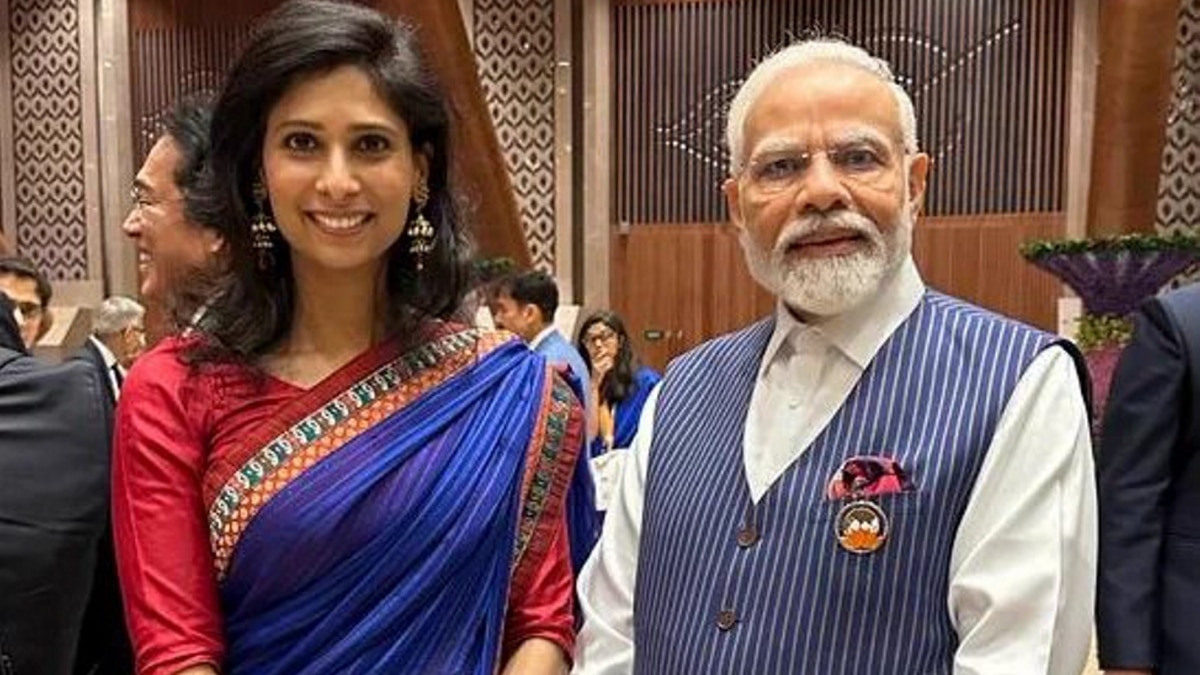 New Delhi: Prime Minister Narendra Modi with Deputy Managing Director of International Monetary Fund (IMF) Gita Gopinath at the Gala Dinner during the G20 Summit at Bharat Mandapam convention centre, in New Delhi New Delhi: Prime Minister Narendra Modi with Deputy Managing Director of International Monetary Fund (IMF) Gita Gopinath at the Gala Dinner during the G20 Summit at Bharat Mandapam convention centre, in New Delhi