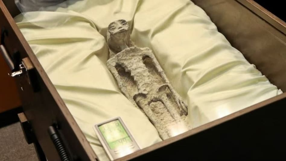 A unidentified flying object researcher presented two alleged "non-human" bodies at the Mexican Congress on Tuesday (Reuters) A unidentified flying object researcher presented two alleged "non-human" bodies at the Mexican Congress on Tuesday (Reuters)