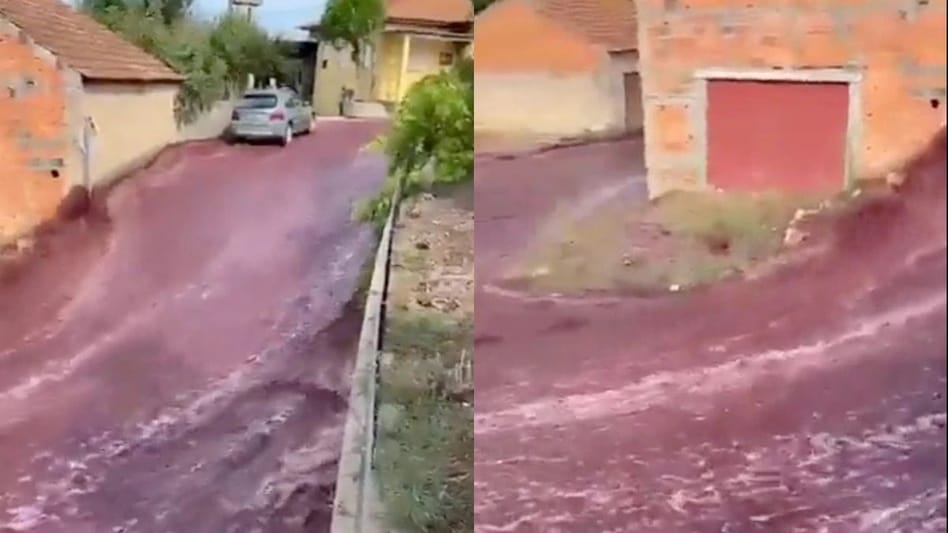 A tank containing 2.2 million litres of red wine burst at a distillery A tank containing 2.2 million litres of red wine burst at a distillery