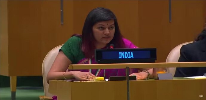 Petal Gahlot replying at the UNGA. (Photo: UN TV) Petal Gahlot replying at the UNGA. (Photo: UN TV)