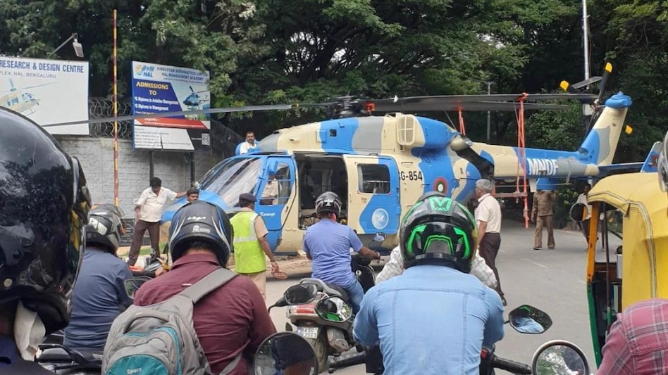 Helicopter parked on Bengaluru Road Helicopter parked on Bengaluru Road