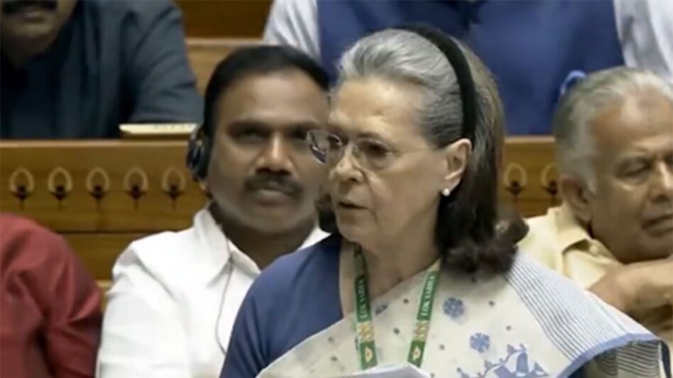 Sonia Gandhi in Lok Sabha on Wednesday. Sonia Gandhi in Lok Sabha on Wednesday.