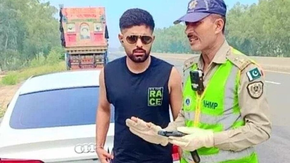 The 28-year-old cricketer was chastised by the Punjab Motorway police in Karachi The 28-year-old cricketer was chastised by the Punjab Motorway police in Karachi