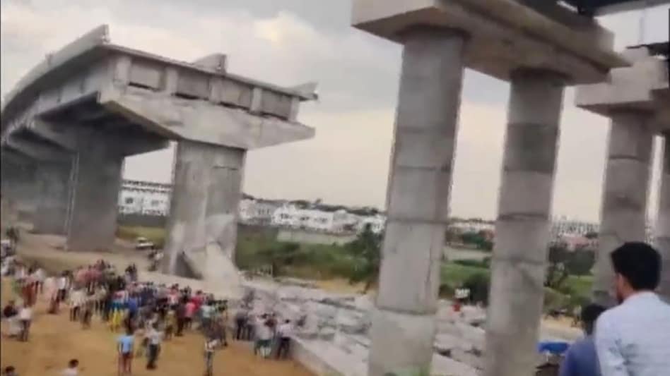 A portion of an under-construction bridge collapsed in Gujarat's Palanpur on Monday A portion of an under-construction bridge collapsed in Gujarat's Palanpur on Monday