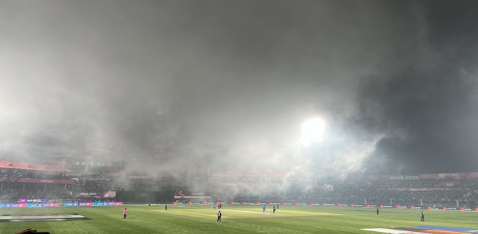 India vs New Zealand game stopped due to fog in Dharamshala India vs New Zealand game stopped due to fog in Dharamshala