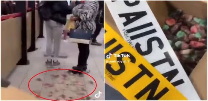 The unidentified man was seen donning a Palestinian flag headgear and wielding a 'Free Palestine' number plate The unidentified man was seen donning a Palestinian flag headgear and wielding a 'Free Palestine' number plate