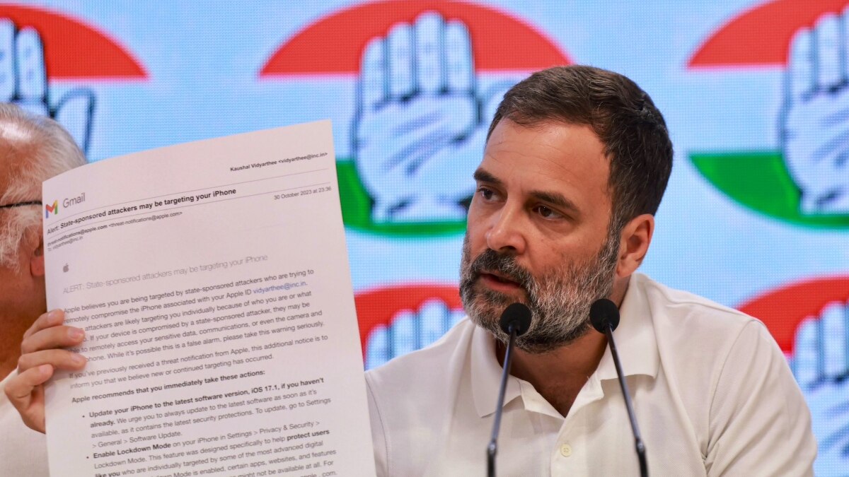 Rahul Gandhi slams BJP government for Apple alert on 'state-sponsored' attacks on MPs' iPhones Rahul Gandhi slams BJP government for Apple alert on 'state-sponsored' attacks on MPs' iPhones