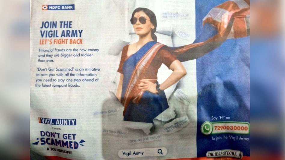 The bank roped in actor Anuradha Menon as Vigil Aunty for the cyber fraud awareness campaign. . The bank roped in actor Anuradha Menon as Vigil Aunty for the cyber fraud awareness campaign. .