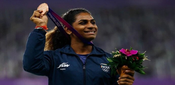 Asian Games: The 20-year-old heptathlon star won the 800m race, pushing Barman to the fourth spot. Asian Games: The 20-year-old heptathlon star won the 800m race, pushing Barman to the fourth spot.