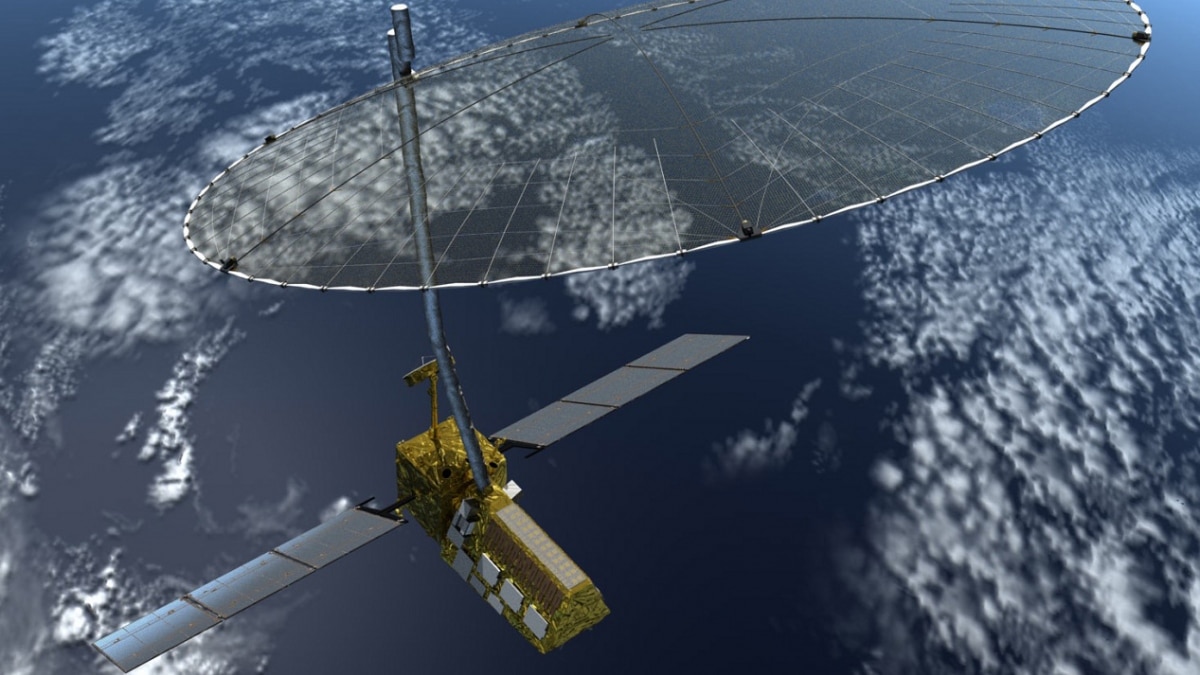 Artist concept of the Nasa-Isro synthetic aperture radar (NISAR) satellite in orbit. Artist concept of the Nasa-Isro synthetic aperture radar (NISAR) satellite in orbit.