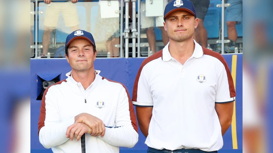 The Nordic Alliance of Viktor Hovland (left) and Ludvig Aberg created Ryder Cup history with their sweeping 9&7 foursomes result on Saturday morning. Image courtesy Twitter The Nordic Alliance of Viktor Hovland (left) and Ludvig Aberg created Ryder Cup history with their sweeping 9&7 foursomes result on Saturday morning. Image courtesy Twitter