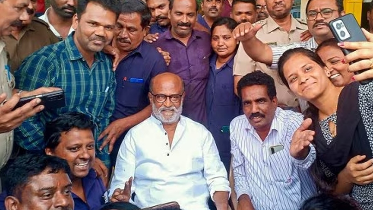 Tamil mega star Rajinikanth with his fans at the BMTC bus stand at Shanti Nagar in Bengaluru this year. (PTI photo) Tamil mega star Rajinikanth with his fans at the BMTC bus stand at Shanti Nagar in Bengaluru this year. (PTI photo)