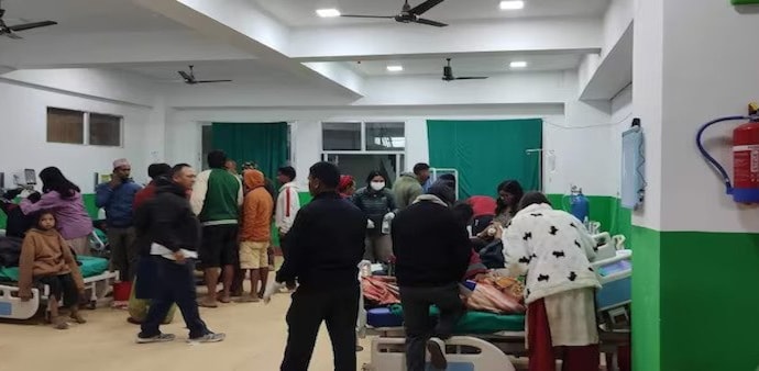 Injured being treated at a hospital in Jajarkot district. Injured being treated at a hospital in Jajarkot district.