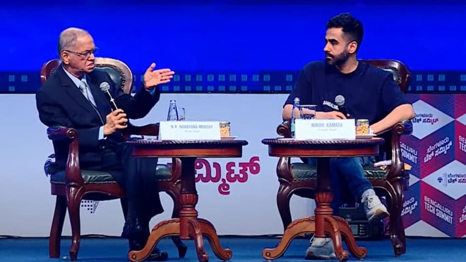 NR Narayana Murthy in conversation with Zerodha's Nikhil Kamath at the Bengaluru Tech Summit NR Narayana Murthy in conversation with Zerodha's Nikhil Kamath at the Bengaluru Tech Summit