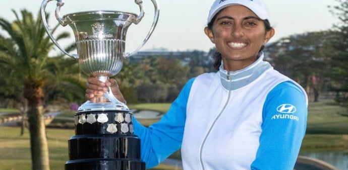 India’s Aditi Ashok with her Andalucía Costa del Sol Open de España trophy in Marbella, Spain, on Sunday, Image courtesy LET Golf India’s Aditi Ashok with her Andalucía Costa del Sol Open de España trophy in Marbella, Spain, on Sunday, Image courtesy LET Golf