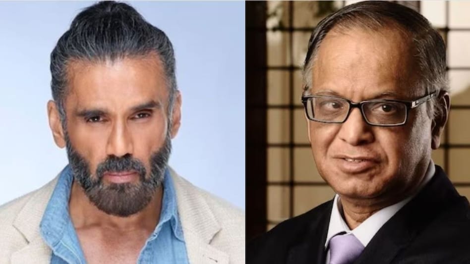Suniel Shetty (L) backed Narayana Murthy's (R) remark on 70-hour work week for youngsters Suniel Shetty (L) backed Narayana Murthy's (R) remark on 70-hour work week for youngsters