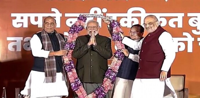 Modi slammed the opposition, saying it attempted to "divide the country on caste lines during the elections." Modi slammed the opposition, saying it attempted to "divide the country on caste lines during the elections."