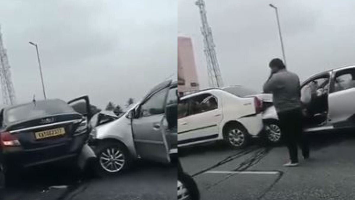 Bengaluru: Multiple cars pile up after serial collision on airport road; watch video