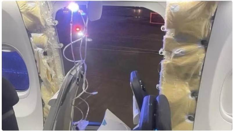 The shattered window on Alaska Airlines' Boeing 737 MAX. The shattered window on Alaska Airlines' Boeing 737 MAX.