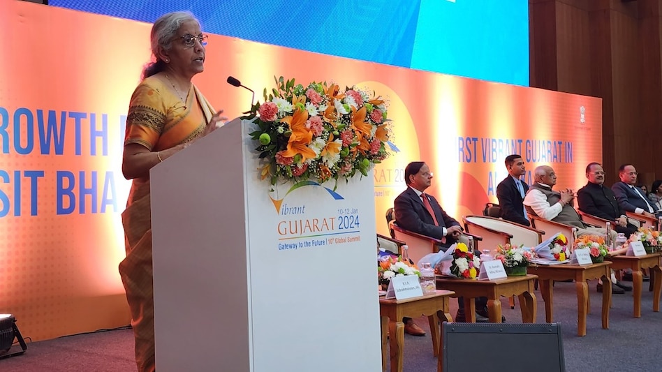 Union Finance Minister Nirmala Sitharaman at the Vibrant Gujarat Summit 2024 Union Finance Minister Nirmala Sitharaman at the Vibrant Gujarat Summit 2024