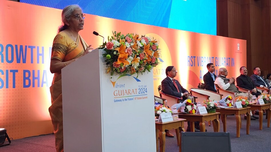 Union Finance Minister Nirmala Sitharaman at the Vibrant Gujarat Summit 2024 Union Finance Minister Nirmala Sitharaman at the Vibrant Gujarat Summit 2024