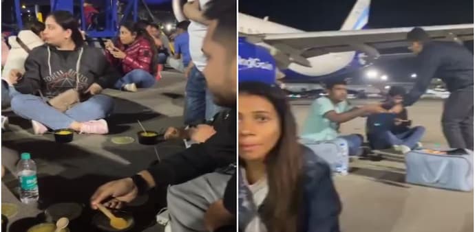 IndiGo passengers having dinner on runway IndiGo passengers having dinner on runway