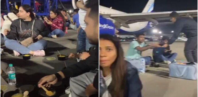 IndiGo passengers having dinner on runway IndiGo passengers having dinner on runway