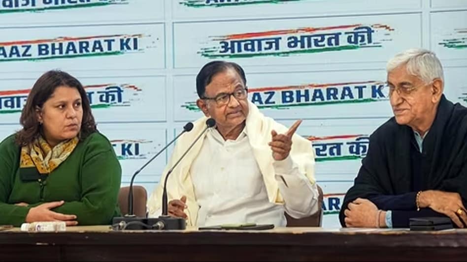 Congress leaders P. Chidambaram and Supriya Shrinate in New Delhi. Congress leaders P. Chidambaram and Supriya Shrinate in New Delhi.