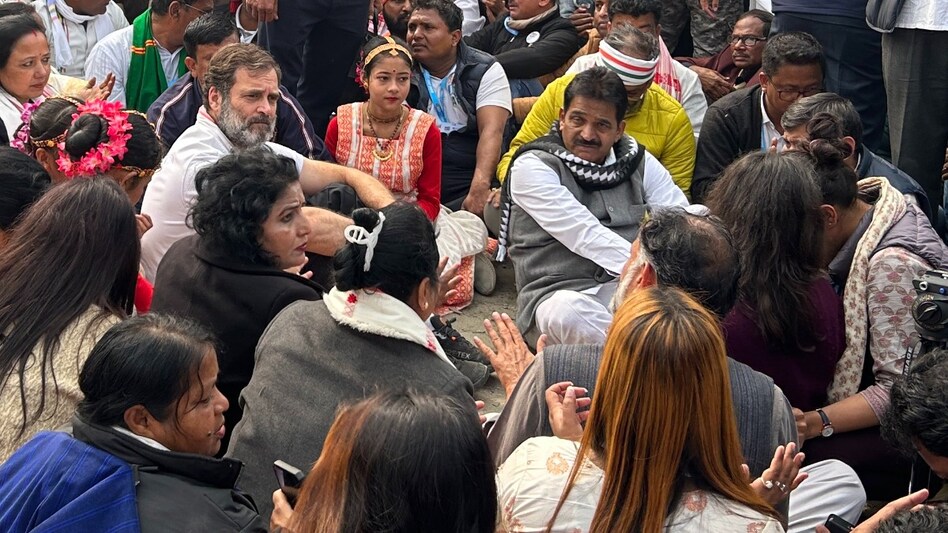 Rahul Gandhi on Monday staged a sit-in in Assam's Nagaon Rahul Gandhi on Monday staged a sit-in in Assam's Nagaon