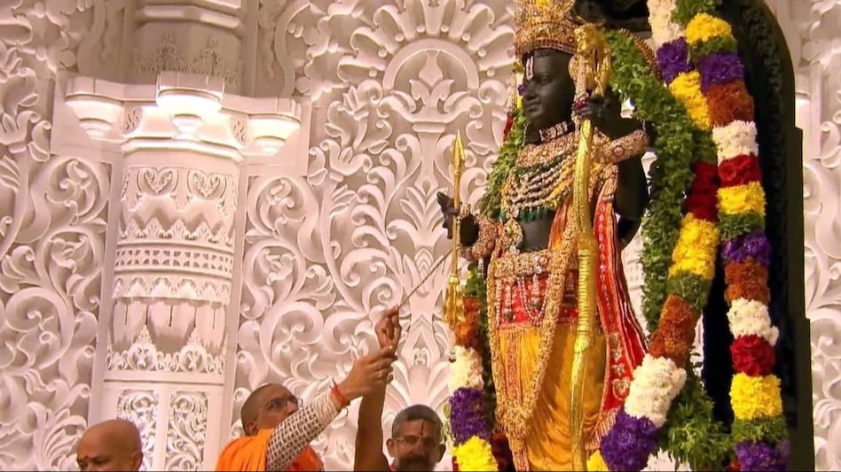 Ram Lalla idol at the Shri Ram Janmaboomi Temple in Ayodhya. Ram Lalla idol at the Shri Ram Janmaboomi Temple in Ayodhya.