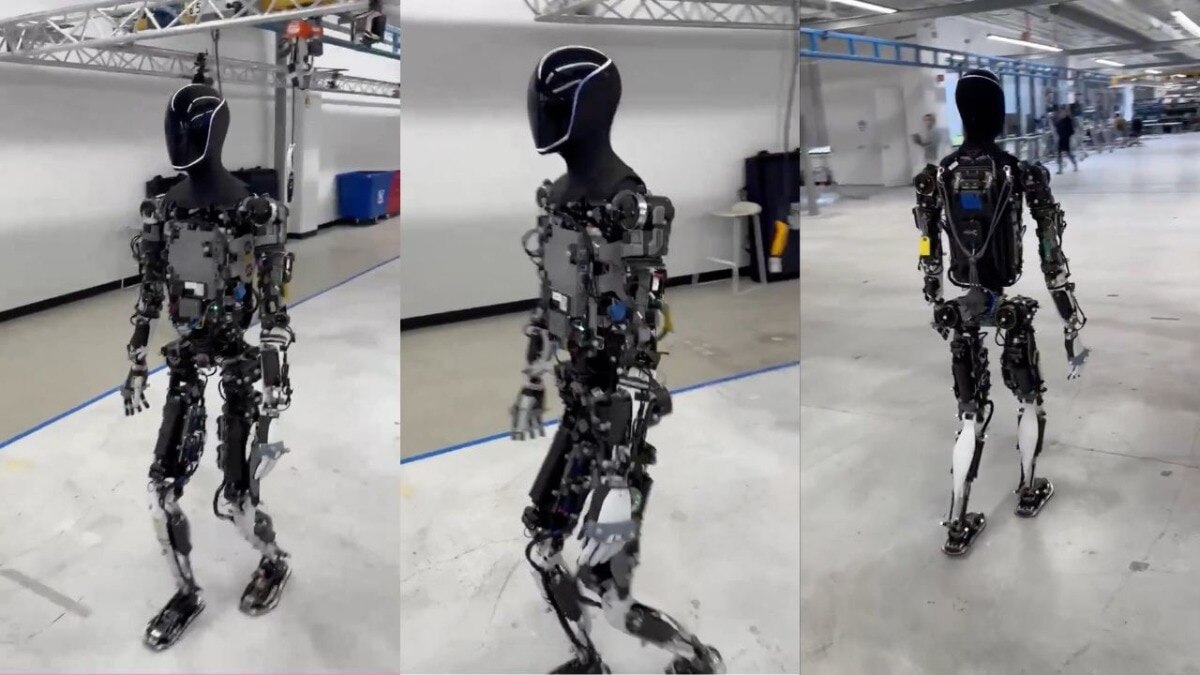 Screenshots of Tesla Optimus taking a walk. (Image: Elon Musk/X)