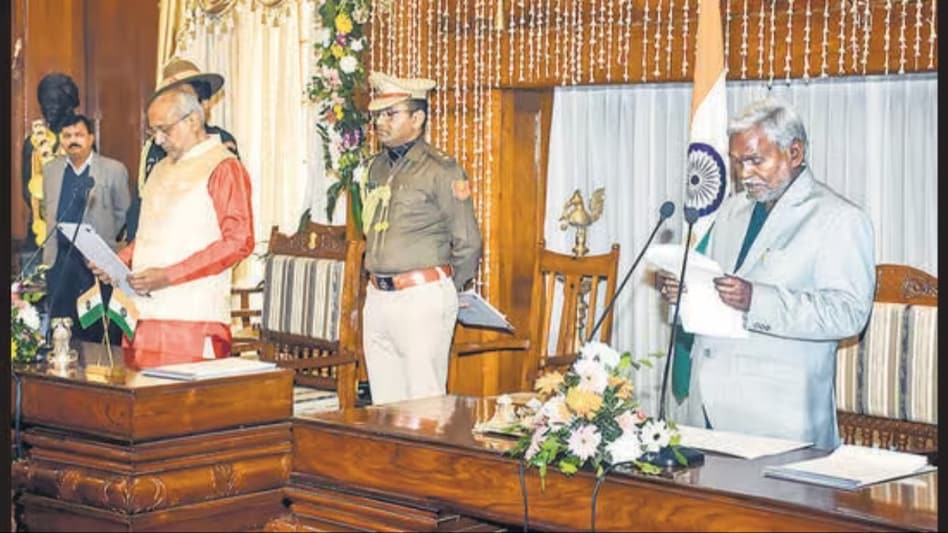 JMM leader Champai Soren took oath as Jharkhand chief minister in Ranchi on Friday. JMM leader Champai Soren took oath as Jharkhand chief minister in Ranchi on Friday.