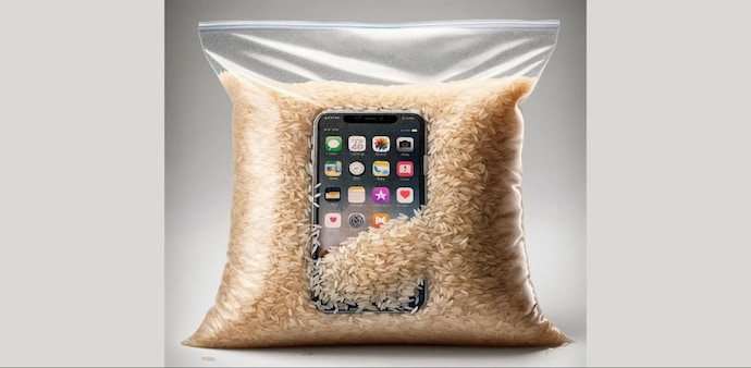 Image of iPhone in rice bag generated using ChatGPT Image of iPhone in rice bag generated using ChatGPT