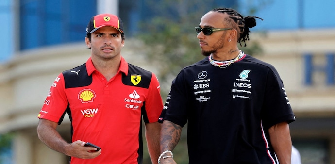 Ferrari's Carlos Sainz Jr. and Mercedes' Lewis Hamilton Ferrari's Carlos Sainz Jr. and Mercedes' Lewis Hamilton
