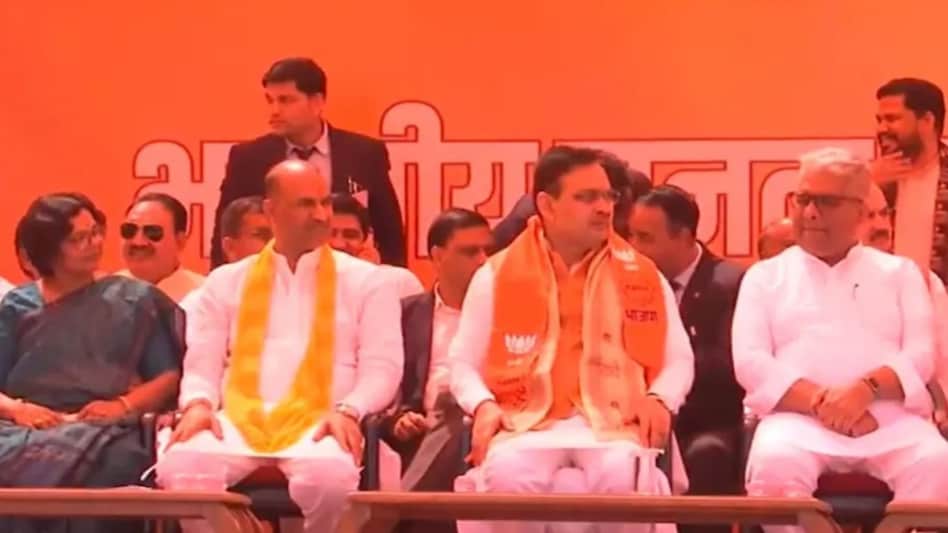 Rajasthan Chief Minister Bhajan Lal Sharma, state BJP president C P Joshi, and Union Minister Bhupendra Yadav welcomed them into the party at its state headquarters. Rajasthan Chief Minister Bhajan Lal Sharma, state BJP president C P Joshi, and Union Minister Bhupendra Yadav welcomed them into the party at its state headquarters.