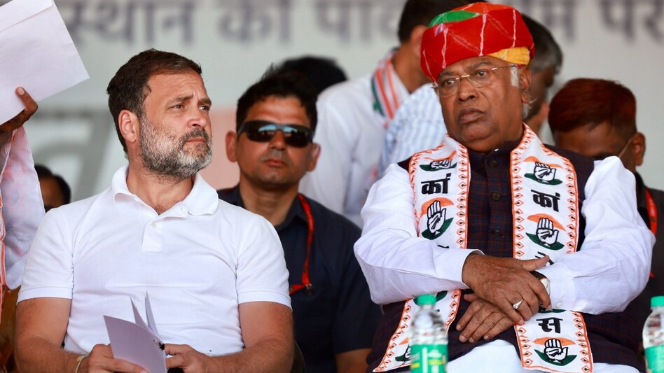 Congress President Mallikarjun Kharge with party leader Rahul Gandhi Congress President Mallikarjun Kharge with party leader Rahul Gandhi