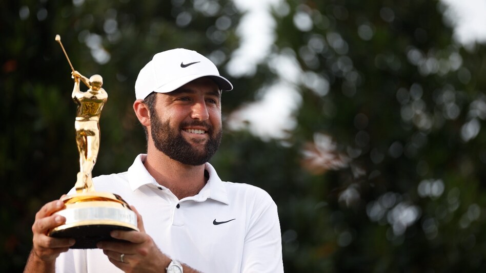 World number one Scottie Scheffler with his Players Championship trophy at TPC Sawgrass on Sunday, where he successfully defended his 2023 title. Image courtesy PGA Tour/Getty Images World number one Scottie Scheffler with his Players Championship trophy at TPC Sawgrass on Sunday, where he successfully defended his 2023 title. Image courtesy PGA Tour/Getty Images