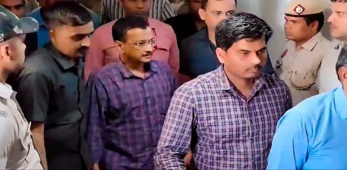 Delhi CM Arvind Kejriwal at the Rouse Avenue Court on Friday. Delhi CM Arvind Kejriwal at the Rouse Avenue Court on Friday.