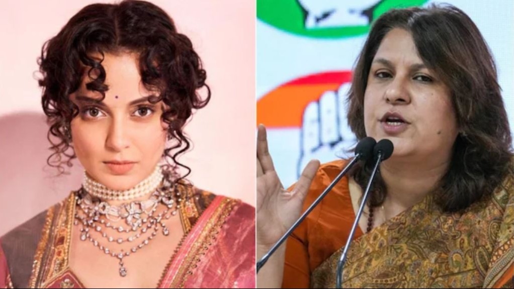 A day after Kangana was named as the BJP candidate from Mandi, a post was shared on Shrinate's Insta account, showing a photo of a scantily-clad Kangana, with a derogatory caption. A day after Kangana was named as the BJP candidate from Mandi, a post was shared on Shrinate's Insta account, showing a photo of a scantily-clad Kangana, with a derogatory caption.