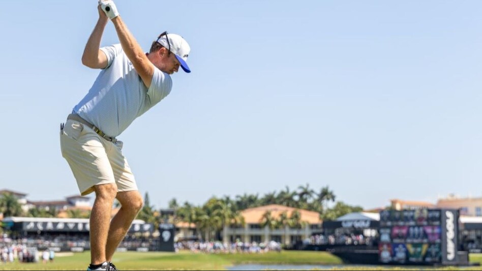 Talor Gooch of Smash GC who is tied for second place in action at Doral on Saturday. Image courtesy Scott Taetsch/LIV Golf. Talor Gooch of Smash GC who is tied for second place in action at Doral on Saturday. Image courtesy Scott Taetsch/LIV Golf.