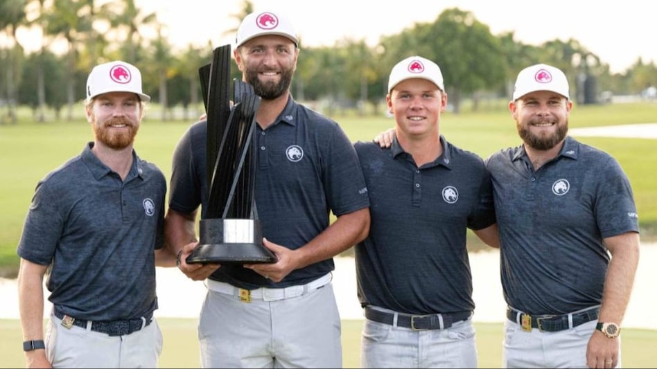 Members of Legion XIII with their second team title of the season at LIV Golf Miami. Image courtesy Montana Pritchard/LIV Golf. Members of Legion XIII with their second team title of the season at LIV Golf Miami. Image courtesy Montana Pritchard/LIV Golf.