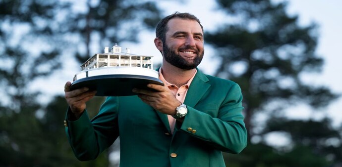 Scottie Scheffler of the US with the Masters Tournament trophy at Augusta National after his authoritative win on Sunday. Image courtesy Augusta National. Scottie Scheffler of the US with the Masters Tournament trophy at Augusta National after his authoritative win on Sunday. Image courtesy Augusta National.