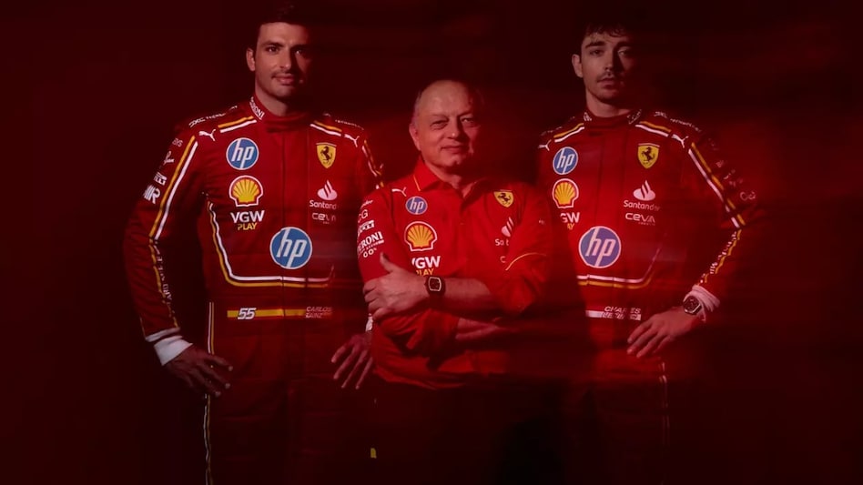 Scuderia Ferrari HP Team Principal Fred Vasseur (centre), drivers Charles Leclerc (right) and Carlos Sainz Scuderia Ferrari HP Team Principal Fred Vasseur (centre), drivers Charles Leclerc (right) and Carlos Sainz