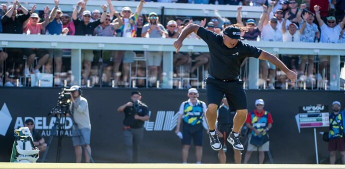 From the files: Pat Perez celebrates his third birdie in a row at the Grange during the 2023 tournament in Adelaide. Image courtesy livgolf.com. From the files: Pat Perez celebrates his third birdie in a row at the Grange during the 2023 tournament in Adelaide. Image courtesy livgolf.com.