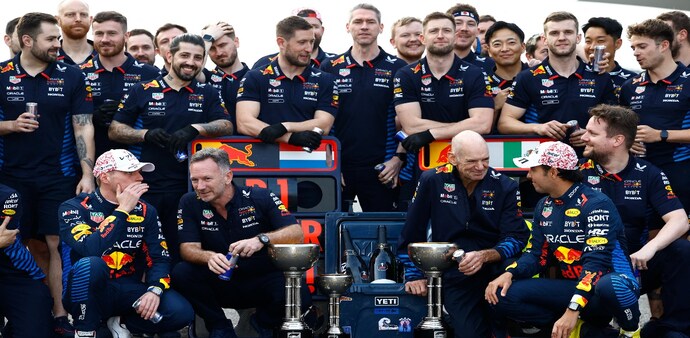 Red Bull's Max Verstappen celebrates with team principal Christian Horner, chief technical officer Adrian Newey and second place Red Bull's Sergio Perez with teammates after winning the Japanese Grand Prix REUTERS/Issei Kato Red Bull's Max Verstappen celebrates with team principal Christian Horner, chief technical officer Adrian Newey and second place Red Bull's Sergio Perez with teammates after winning the Japanese Grand Prix REUTERS/Issei Kato