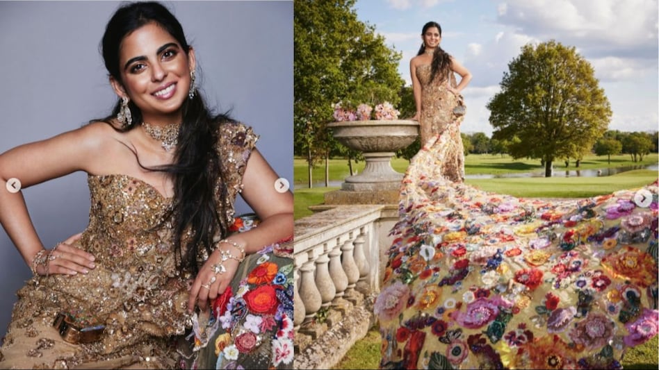 The elaborate and detailled work on the gown was done using applique and embroidery techniques like fareesha, zardozi, nakshi and dabka The elaborate and detailled work on the gown was done using applique and embroidery techniques like fareesha, zardozi, nakshi and dabka