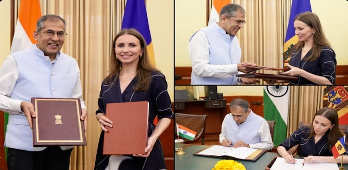 Pavan Kapoor, secretary (West) of the Ministry of External Affairs (MEA) and Ana Taban, ambassador of Moldova. (X/@ana_taban) Pavan Kapoor, secretary (West) of the Ministry of External Affairs (MEA) and Ana Taban, ambassador of Moldova. (X/@ana_taban)